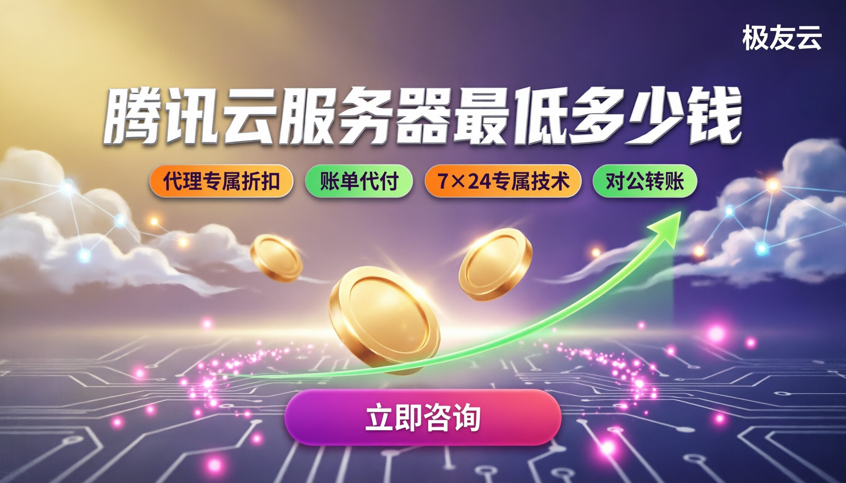 腾讯云服务器最低多少钱一年:代理渠道能省多少?